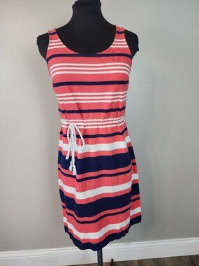 Tommy Hilfiger Striped Dress Small Rope Belt Nautical Casual 100% Cotton Shift